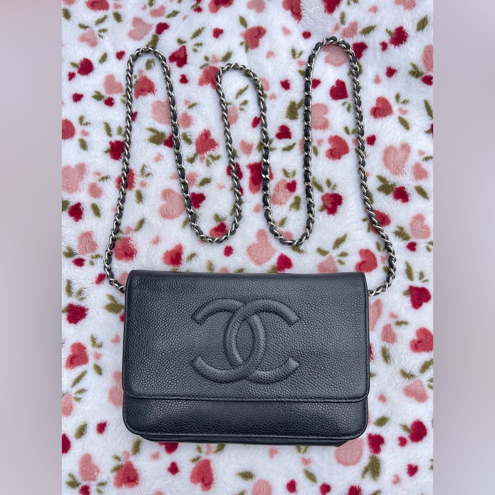Chanel Caviar Timeless CC Wallet On Chain WOC Black AUTHENTIC Silver Hardware